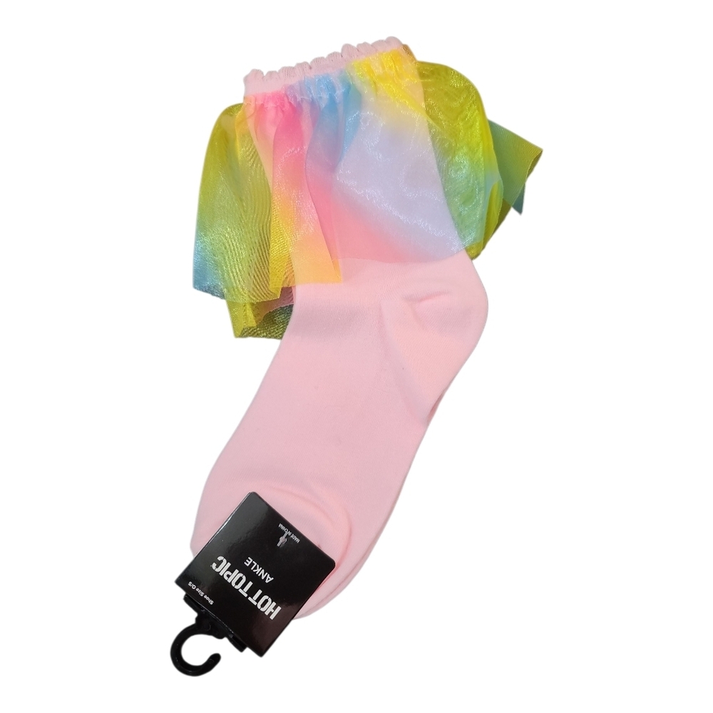 Colorful Pink Socks with Rainbow Tulle O/S New